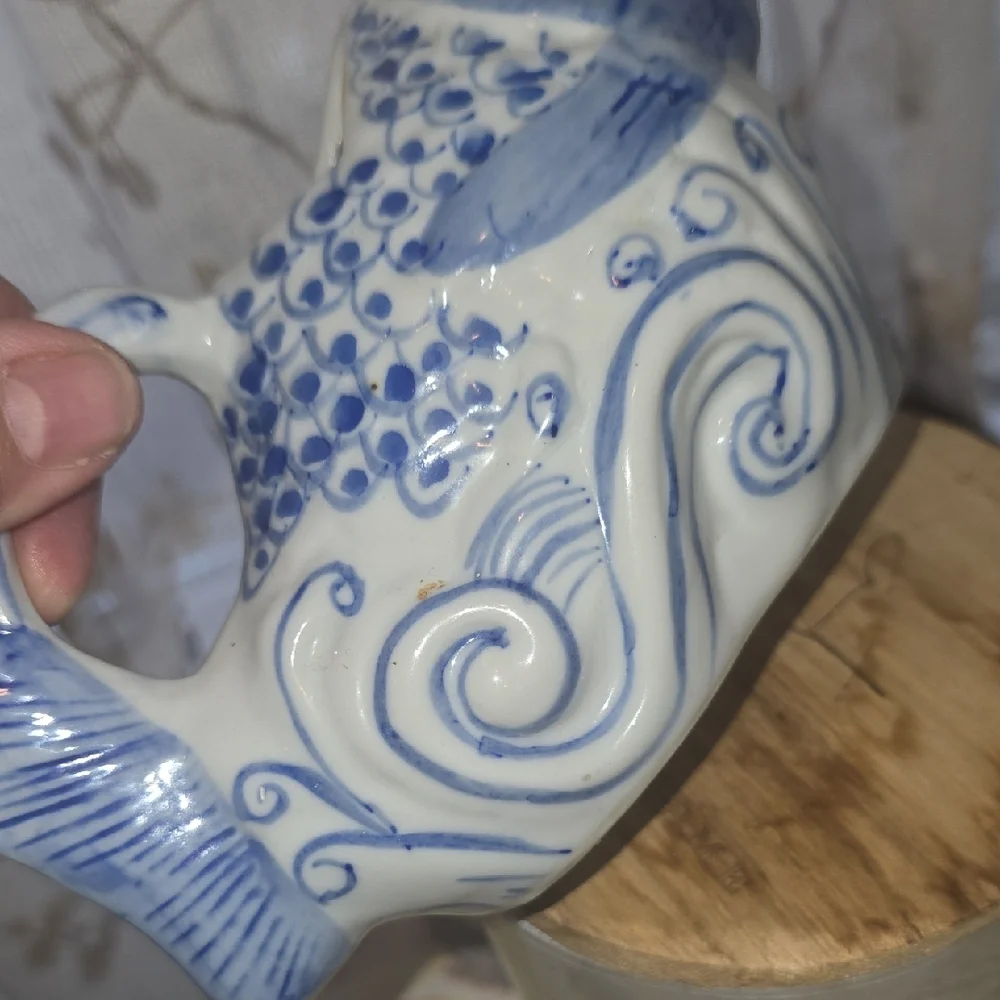 Blue Ceramic Fish-Shaped Water Pitcher